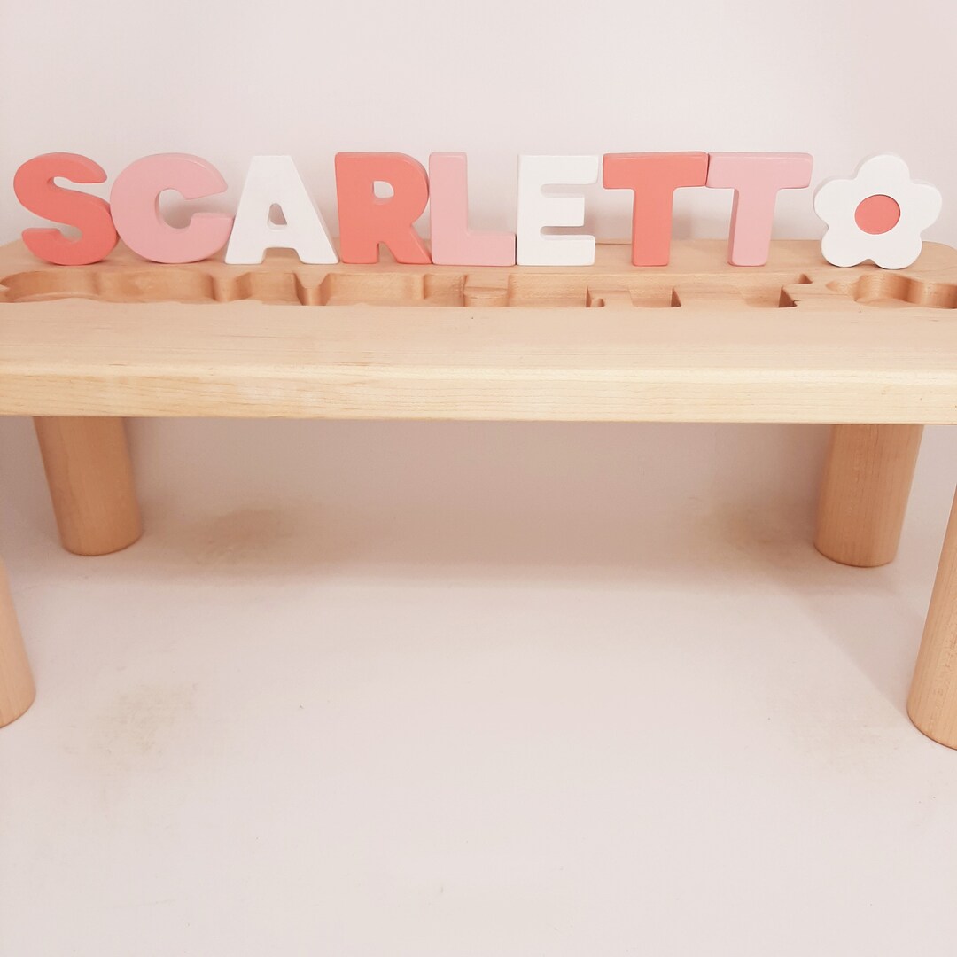 Girls Puzzle Name Bench, Wood Kids Bench Name, Maple Name Puzzle Bench ...
