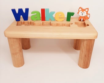 Girls Puzzle Name Bench, Wood Kids Bench Name, Maple Name Puzzle Bench, Personalized Toddler Bench Wooden, Custom Gift for Kids Christmas