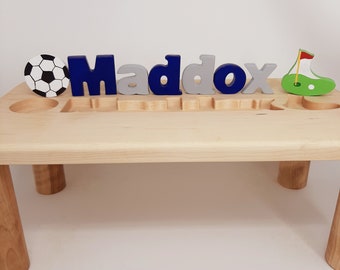 Girls Puzzle Name Bench, Wood Kids Bench Name, Maple Name Puzzle Bench, Personalized Toddler Bench Wooden, Custom Gift for Kids Christmas