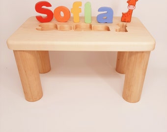 Kids Name Puzzle Bench, Personalized Puzzle Name Bench Wooden, Toddler Bench with Name Puzzle Boy, Playroom Bench for Kids, Baby Name Gifts