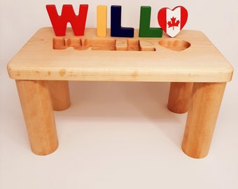 Girls Puzzle Name Bench, Wood Kids Bench Name, Maple Name Puzzle Bench, Personalized Toddler Bench Wooden, Custom Gift for Kids Christmas