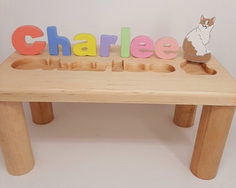 Wooden Name Puzzle Bench, Personalized Kids Puzzle Name Bench, Custom Bench for Kids, Wood Name Puzzle for Girls, Gifts for Kids with Names