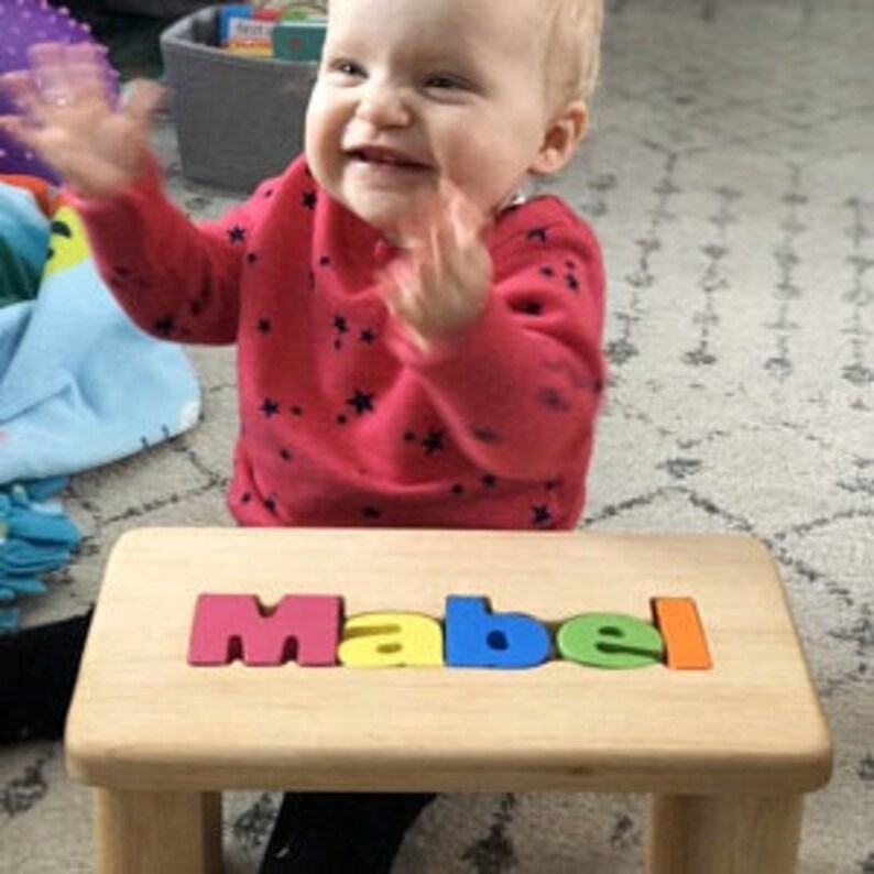 Bench Name Personalized Baby-Wooden Chair Name Bench Custom puzzle Baby shower gift-Educational puzzles Custom name Free Engraving image 7