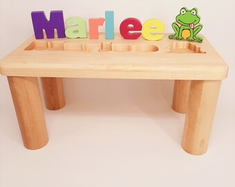 Kids Name Puzzle Bench, Personalized Puzzle Name Bench Wooden, Toddler Bench with Name Puzzle Boy, Playroom Bench for Kids, Baby Name Gifts