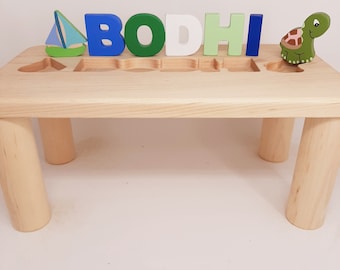 Girls Puzzle Name Bench, Wood Kids Bench Name, Maple Name Puzzle Bench, Personalized Toddler Bench Wooden, Custom Gift for Kids Christmas