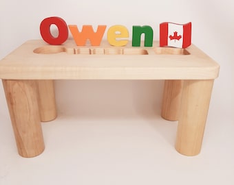 Nom du banc - Chaise bébé en bois personnalisée - Nom du banc - Puzzle personnalisé - Cadeau baby shower - Puzzles éducatifs - Prénom personnalisé - Gravure gratuite