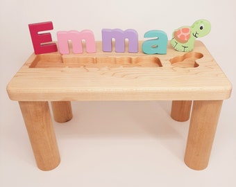 Wooden Name Puzzle Bench, Personalized Kids Puzzle Name Bench, Custom Bench for Kids, Wood Name Puzzle for Girls, Gifts for Kids with Names