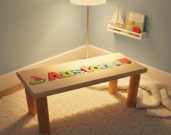 Naam bank - gepersonaliseerde baby - houten stoel- naam bank - esdoorn kruk - gepersonaliseerde puzzelnaam - kinderkrukjes - kruk met naam - gratis gravure