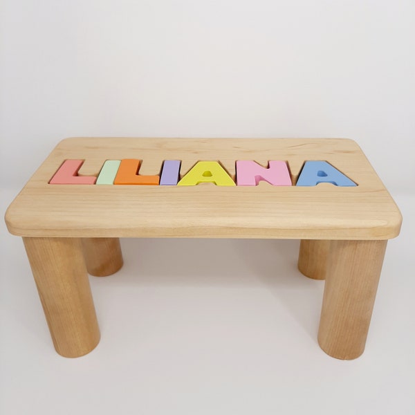 Wooden Name Puzzle Bench, Personalized Kids Puzzle Name Bench, Custom Bench for Kids, Wood Name Puzzle for Girls, Gifts for Kids with Names