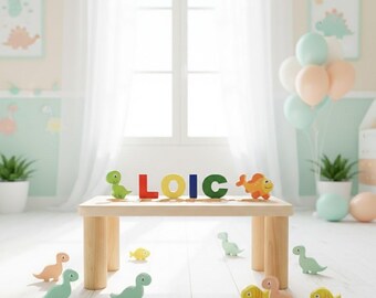 Banco personalizado para bebé - Silla de madera - Banco con nombre - Rompecabezas personalizado - Regalo para baby shower - Rompecabezas educativos - Nombre personalizado - Grabado gratuito