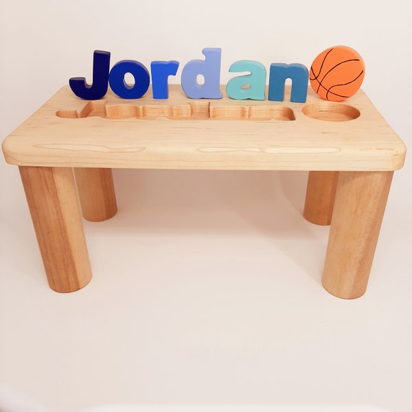 Kids Name Puzzle Bench, Personalized Puzzle Name Bench Wooden, Toddler Bench with Name Puzzle Boy, Playroom Bench for Kids, Baby Name Gifts