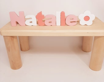 Girls Puzzle Name Bench, Wood Kids Bench Name, Maple Name Puzzle Bench, Personalized Toddler Bench Wooden, Custom Gift for Kids Christmas