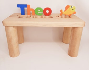 Nom du banc - Chaise bébé en bois personnalisée - Nom du banc - Puzzle personnalisé - Cadeau baby shower - Puzzles éducatifs - Prénom personnalisé - Gravure gratuite