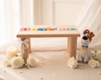 Kinderbank gepersonaliseerde puzzel naam-naam puzzelkruk - educatieve puzzels-aangepaste naampuzzel- naampuzzel kruk-gegraveerde kruk-puzzel