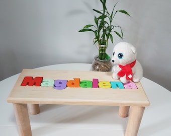 Naampuzzelbank - gepersonaliseerde puzzel - verjaardagscadeau - naam puzzelbank - naamkruk - naam bank - gepersonaliseerde babyhouten stoel - naambank