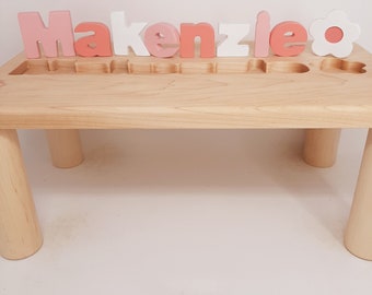 Girls Puzzle Name Bench, Wood Kids Bench Name, Maple Name Puzzle Bench, Personalized Toddler Bench Wooden, Custom Gift for Kids Christmas