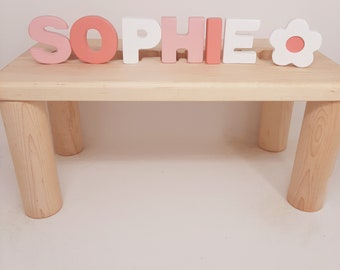 Girls Puzzle Name Bench, Wood Kids Bench Name, Maple Name Puzzle Bench, Personalized Toddler Bench Wooden, Custom Gift for Kids Christmas