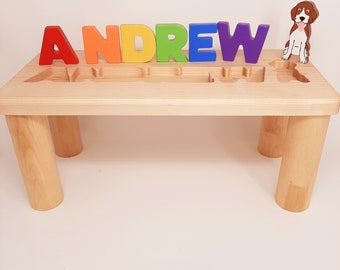 Wooden Name Puzzle Bench, Personalized Kids Puzzle Name Bench, Custom Bench for Kids, Wood Name Puzzle for Girls, Gifts for Kids with Names