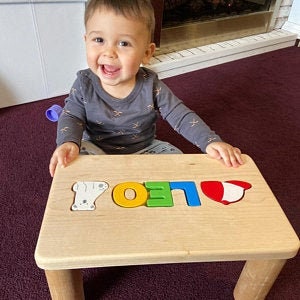 Bench Name Personalized Baby-Wooden Chair Name Bench Custom puzzle Baby shower gift-Educational puzzles Custom name Free Engraving image 8