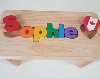 Bench Name -Personalized Baby-Wooden Chair -Name Bench- Custom puzzle-  Baby shower gift-Educational puzzles-  Custom name -Free Engraving