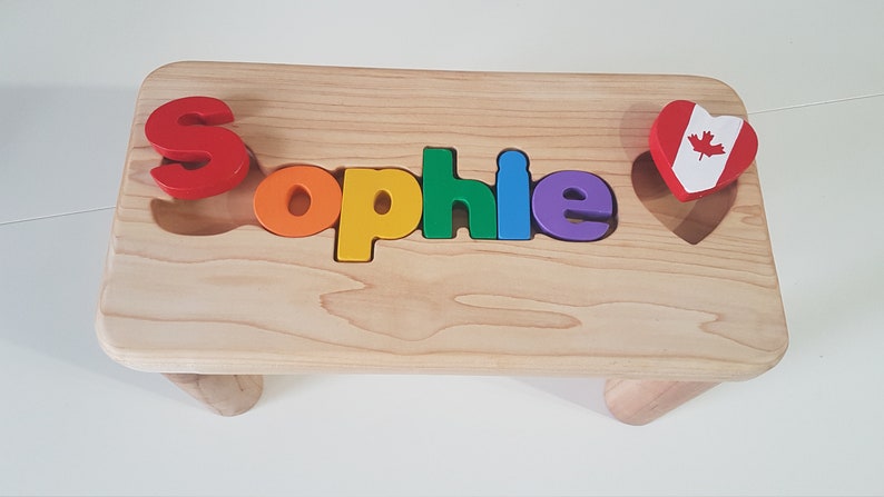 Bench Name Personalized Baby-Wooden Chair Name Bench Custom puzzle Baby shower gift-Educational puzzles Custom name Free Engraving image 1