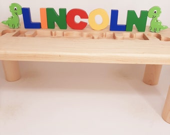 Girls Puzzle Name Bench, Wood Kids Bench Name, Maple Name Puzzle Bench, Personalized Toddler Bench Wooden, Custom Gift for Kids Christmas