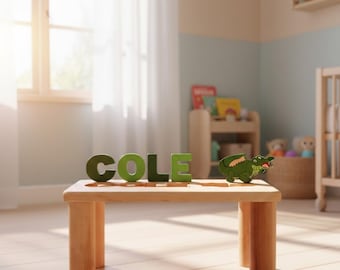 Kindernaampuzzelbank, gepersonaliseerde houten puzzelnaambank, peuterbank met naampuzzeljongen, speelkamerbank voor kinderen, babynaamcadeaus
