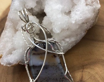 Montana Agate Pendant, Wire wrapped pendant, Sterling Silver pendant, landscape Pendant, Agate necklace,  Wire Wrapped genuine stone