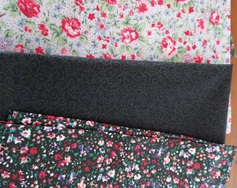 Black, Gray  Cotton Fat Quarter Bundle, Fat Quarter, Fat Quarter Bundle, Fabric, Floral,Black, Rose and Gray 4 bundle, Quilting