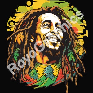 Bob Marley T-Shirt Design - Digitaler Download Hohe Auflösung Png, transparenter Hintergrund, geeignet für DTF, DTG, Sublimation