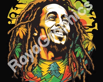 Bob Marley T-shirt Design - Digital Download High Resolution Png, Transparent Background, Suitable for DTF, DTG, Sublimation