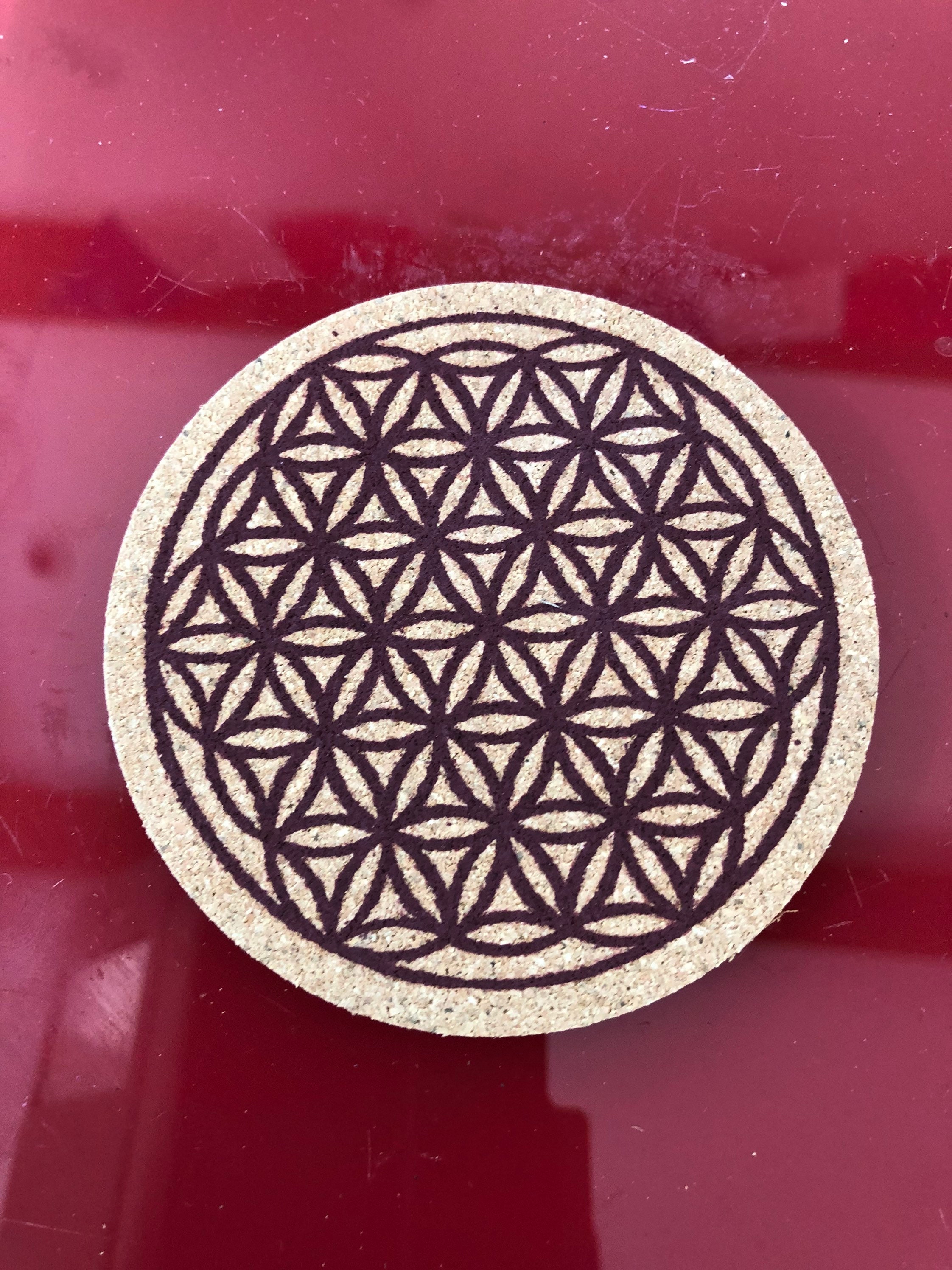 Fleur de Vie en Liège Pour Purifier Vos Pierres , Pièces Maison et Objets 8cm Diamètre