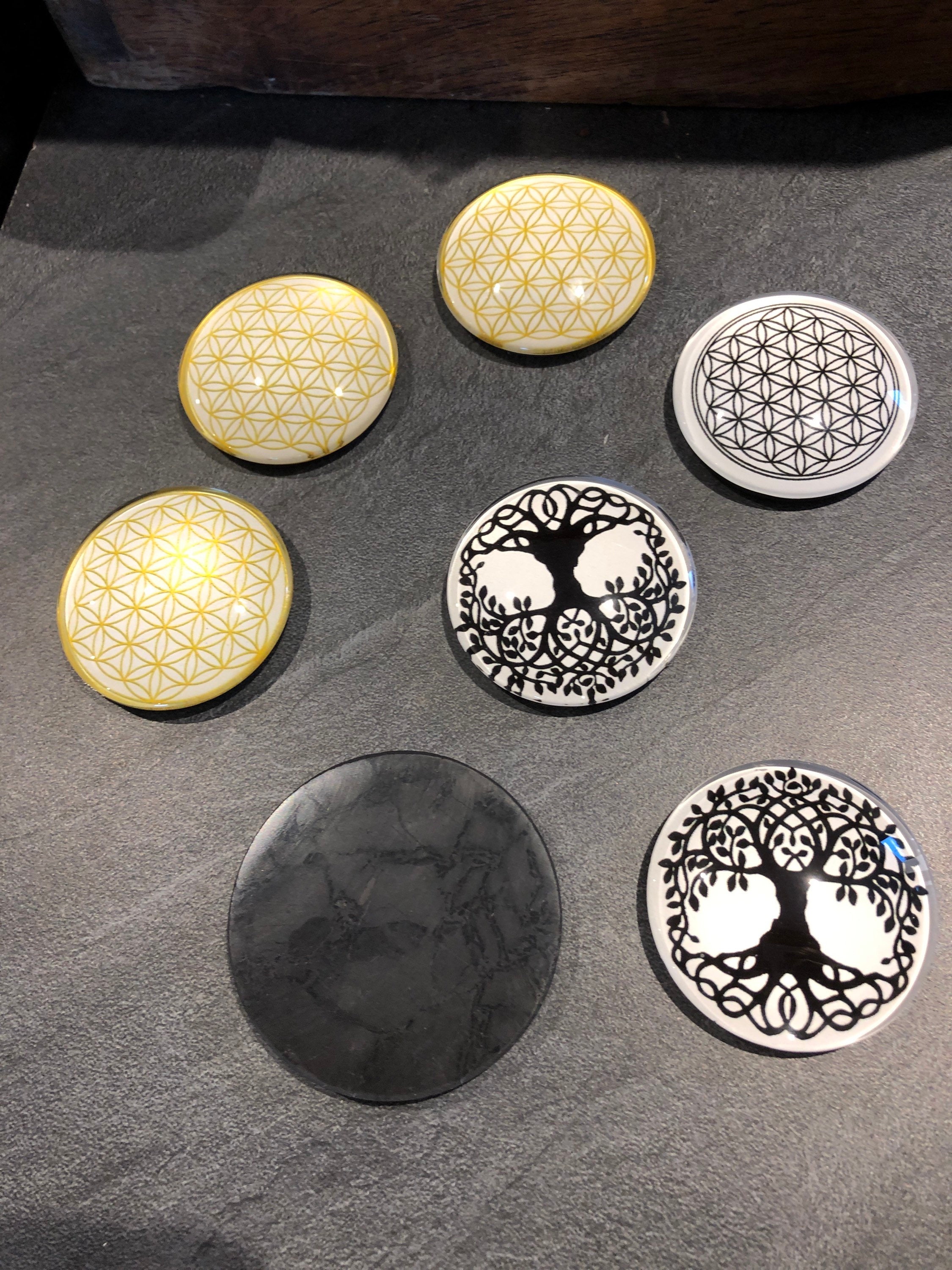 Magnet Fleur de Vie , Arbre Vie , Shungite 4cm Diamètre Aimant Décoration Intérieure, Bureau, Cuisin
