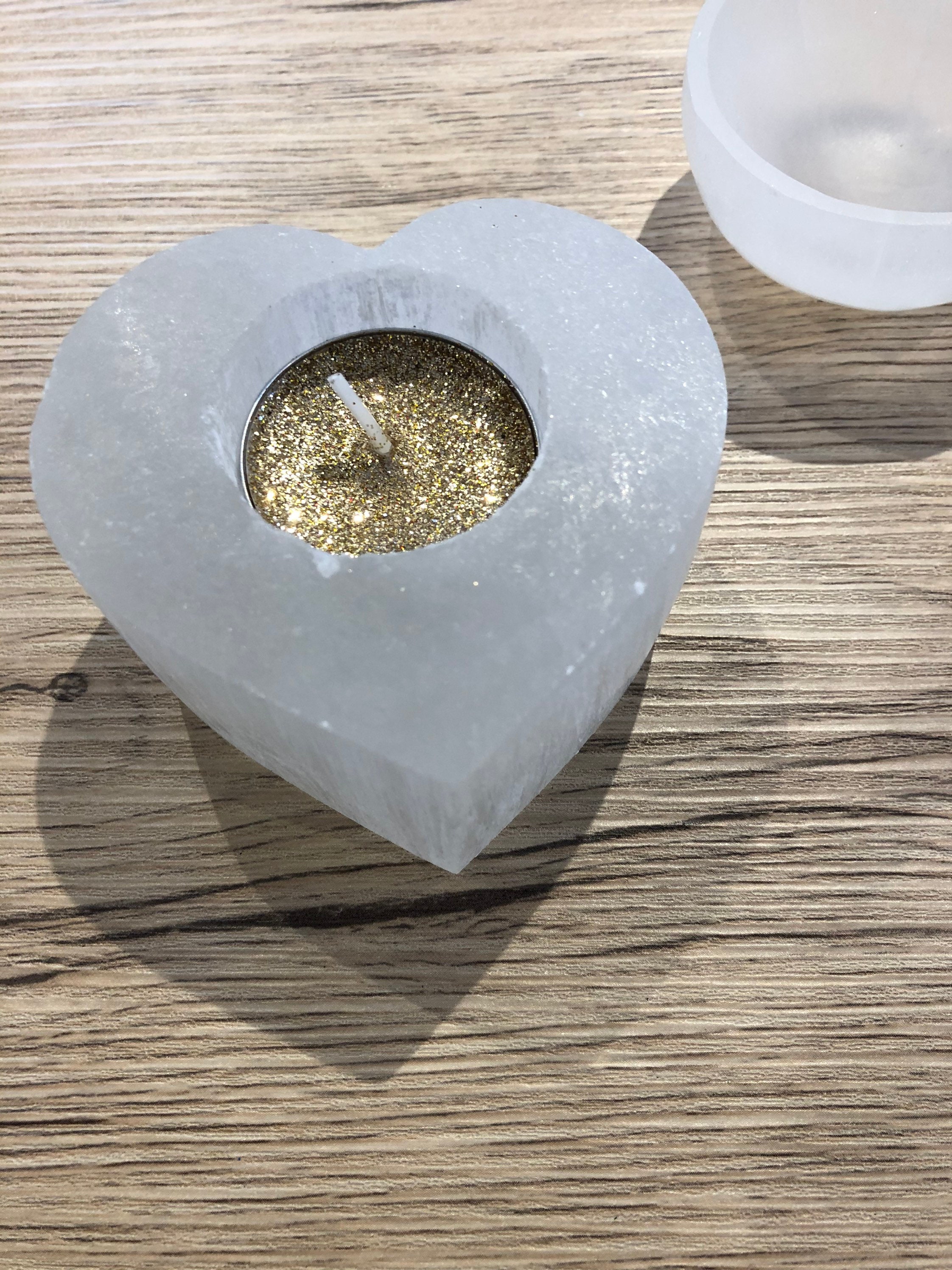 Bougeoir Coeur en Selenite et Bol Sélénite , Décoration Protection Vide Poche Parfum Bougie