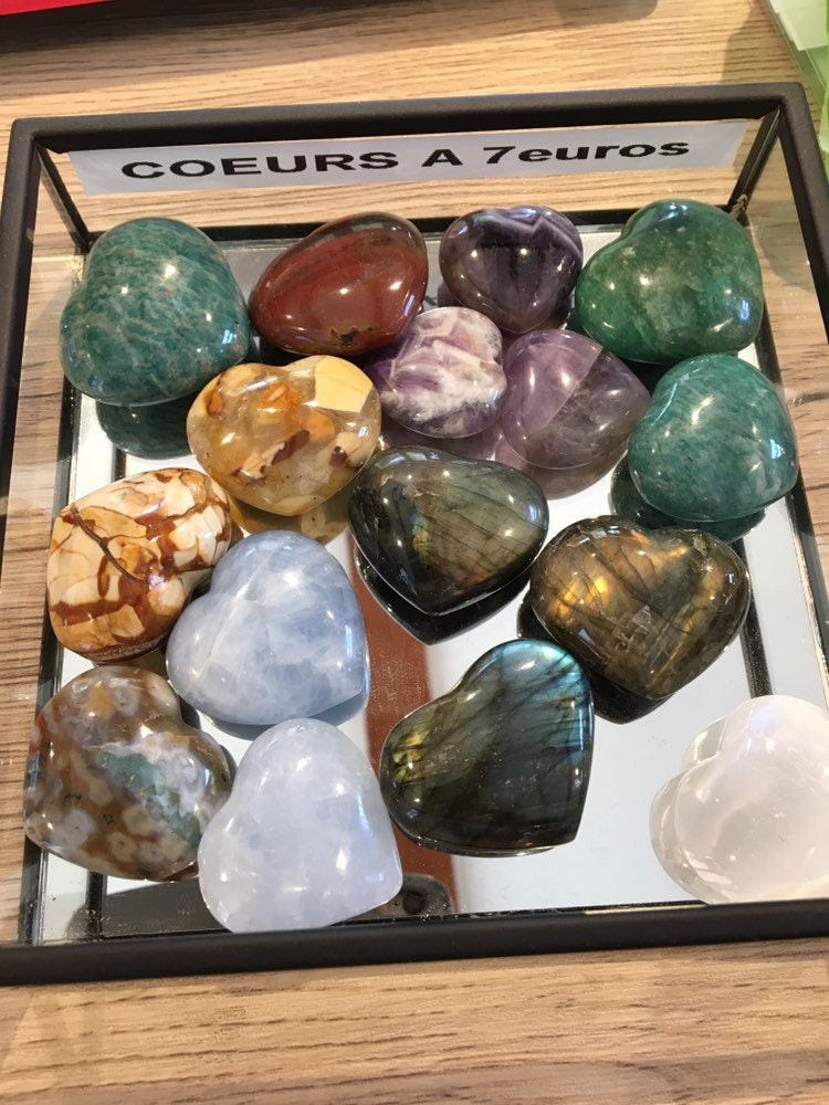 Cœurs en Pierres De3, 5cm , de Plus 20G Quartz Fumé Sélénite, Jaspe Polychrome , Vert, Rouge, Paysag