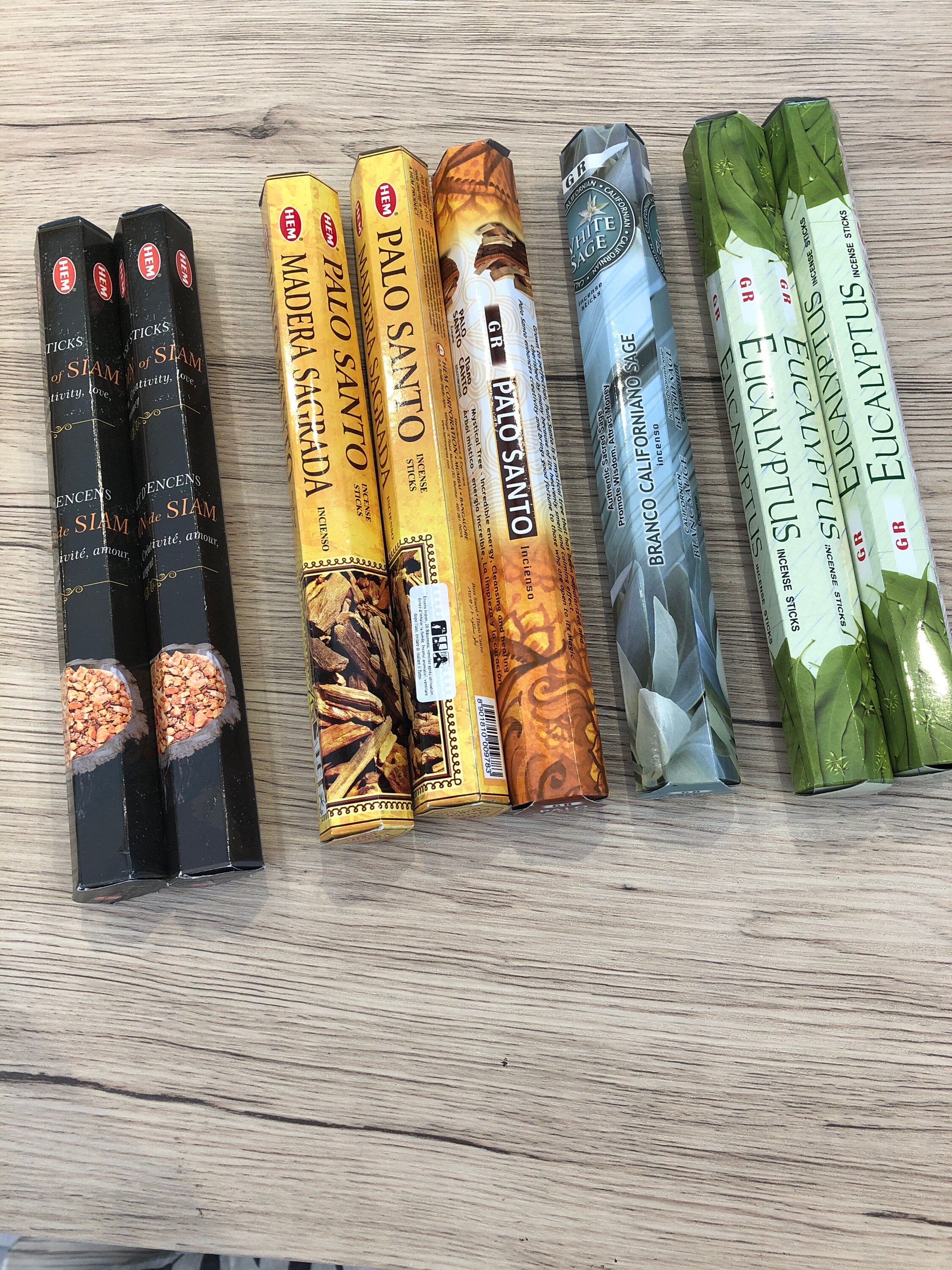 Encens , Bâtons de 18cm Boîte 20 Sauge Blanche Palo Santo Benjoin Eucalyptus, Protection Purificatio