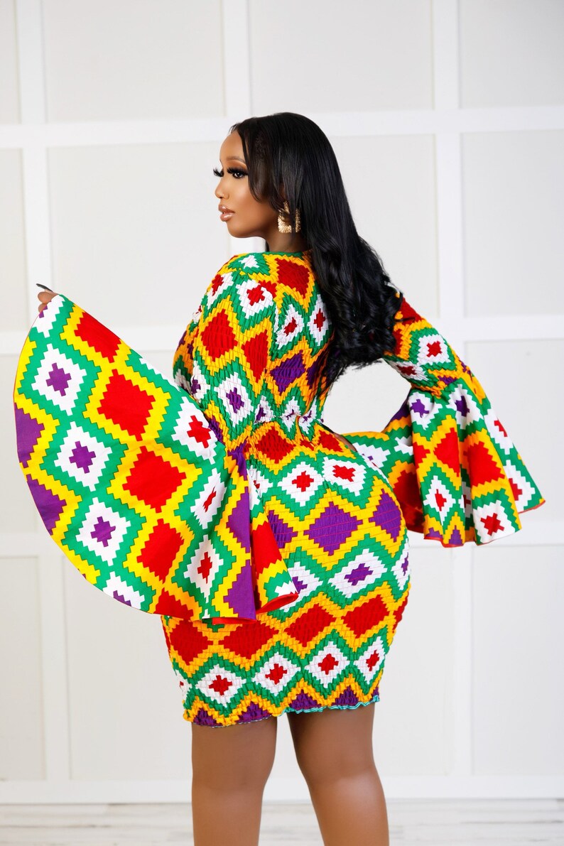 Efia Kente African Print Midi Dress Kente Dress / African Kente Print