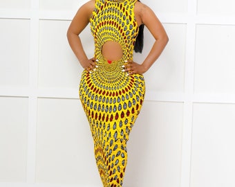 African dress | African Maxi Dress | African Print dress | Ankara print dress | Beach dress | birthday dress | Cutout dress - GINA