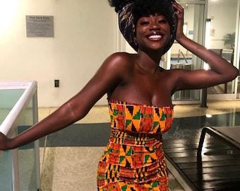 AMADI Mini Dress | Kente Dress | Tube dress | African print clothing | Trendy African dresses | Beautiful African casual wear | Kente print