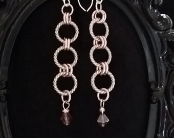 Chainmail with purple crystal drop earrings