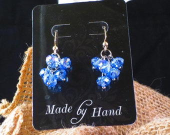 Blue crystal cluster earrings