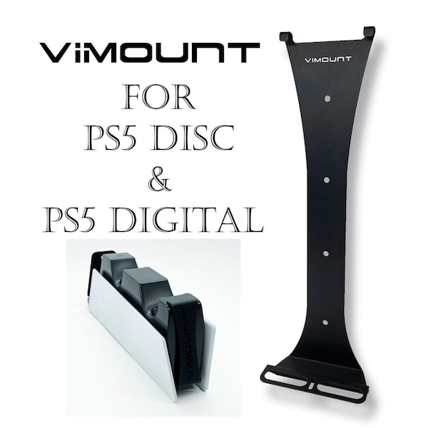 Playstation 5 PS5 Wall Mount with DualSense Charger Mount - Black - ViMount