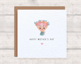 Happy Mother's Day Card - Simple Kawaii Bouquet Mother's Day Card for Mum / Nan / Stepmum / Granny / Nanna / Nana