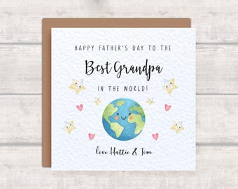 Tarjeta del Día del Padre para el mejor abuelo del mundo - Linda tarjeta Kawaii del Día del Padre - Corazón con estrella de la Tierra - Tarjeta para el abuelo