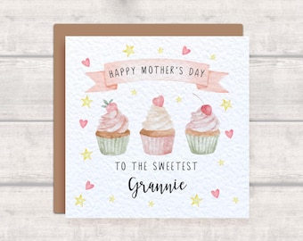 Grannie Mother's Day Card - Happy Mother's Day to the Sweetest Grannie - Cupcake Baking Baker Mother's Day Card