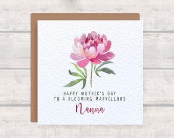 NANNA Mother's Day Card - Happy Mother's Day to a Blooming Marvellous Nanna - Watercolour Flower Card