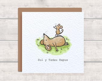 WELSH Father's Day Card - Sul Y Tadau Hapus - Cute Mouse Card for Dad / Grandad / Tad / Tadcu / Taid / Bampa / Bamps / Dadi