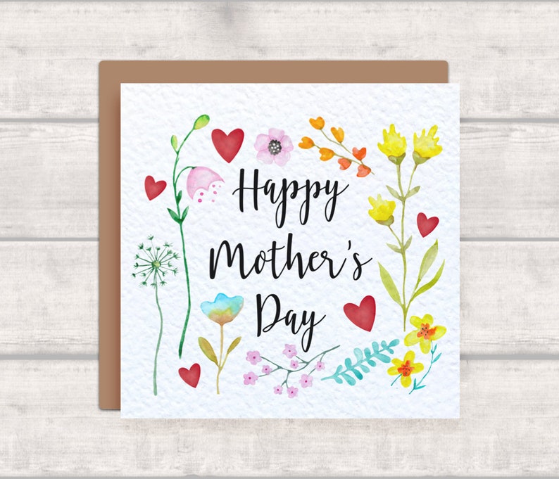 Happy Mother's Day Card with florals and hearts