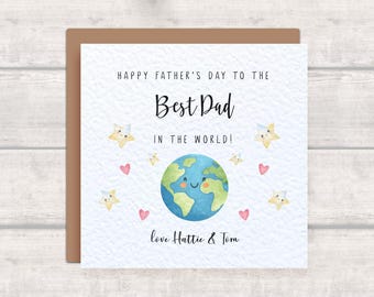 Best Dad in the World Father's Day Card for Dad - Cute Kawaii Fathers Day Card - Earth Star Heart - Dad Card