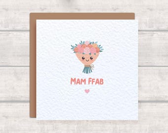 Mam Ffab Welsh Mother's Day Card or Birthday Card - Mother's Day Card for Mam - Cute Kawaii Card for Mother's Day of Mam's Birthday